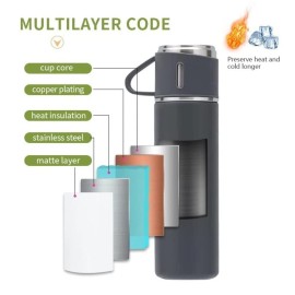 Stainless Steel Vacuum Flask and Flask Set, 3 Steel Cups with Flask Combo, Size-500ML, Odorless & Keeps Liquid Cold/Hot