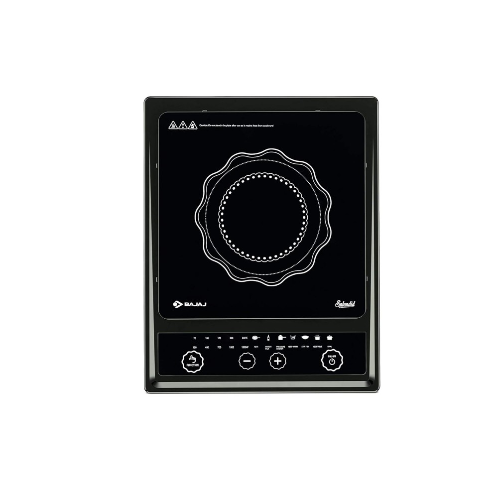 Bajaj Splendid 1200W Induction Glass Ceramic Cooktop with Pan Sensor and Voltage Pro Technology, Black Bajaj Splendid 1200W Induction Glass Ceramic Cooktop with Pan Sensor and Voltage Pro Technology, Black