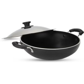 Pigeon Non Stick with SS Lid 300 mm Kadai 30 cm diameter with Lid 3 L capacity  (Aluminium, Non-stick)