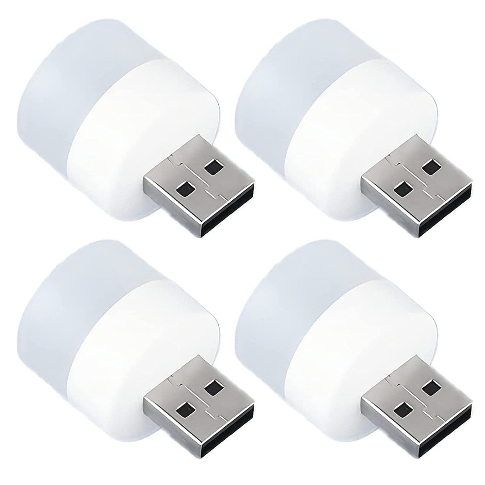 Stewit Plug in LED Night Light Mini USB LED Light Flexible USB LED Ambient Light Mini USB LED Light, LED Portable car Bulb, Indoor, Outdoor, Reading, Sleep (4 pcs, White, Pack of 1)
